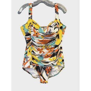 MIRACLESUIT Bathing Suit, Ruched Front, Slimming, Abstract Print Sz 16 NEW